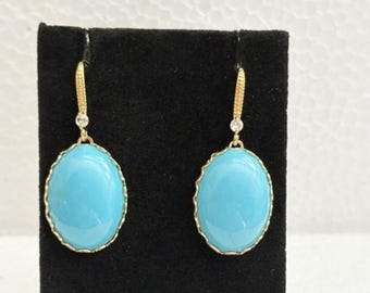 Turquoise Earrings. 18ktk plate ear wire with CZ
