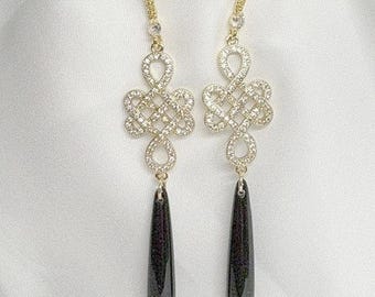 Onyx Teardrop and Infinity Design CZ Earrings