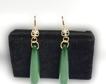 Green Teardrop Earrings with Sparkle