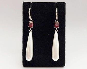 Ruby Teardrop Pearl Earrings with Bling