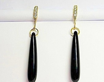 Black Teardrop Earrings with Chrystal Ear wires