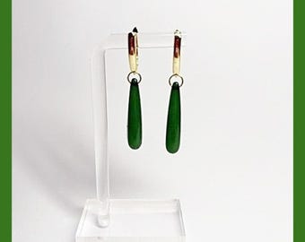 Green Teardrop Errings, 18kt gold plated