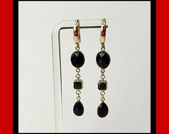 Black Drop Earrings-18kt gold plate-Handmade Original