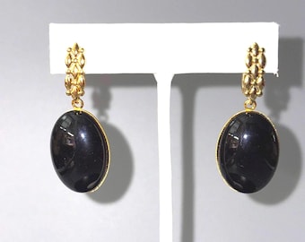 Onyx Onyx Black Oval Earrings, 18kt gold plate - Unique