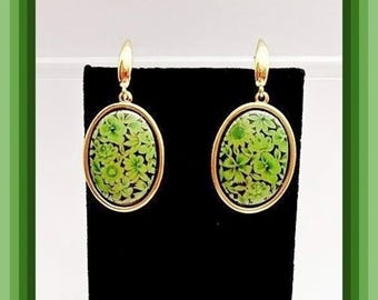 Green Floral Cabochon,   Unique Handmade.