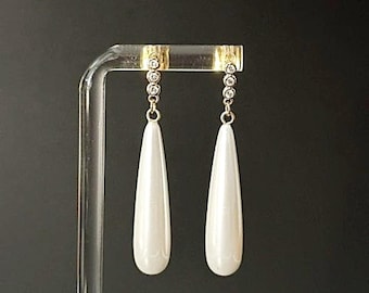 White Teardrop Earrings-White Pearl-Cubic Zirconia-18kt Gold Plate