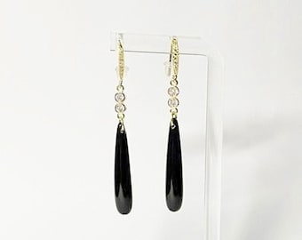 Teardrop Earrings, Onyx Black, CZ's and Crystals, 18kt Plated