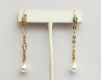 Pearl Teardrop Earrings with Crystal Earwire. 2 1/2 " drop