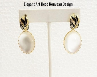 Mother Pearl Cabochon Earrings, 18kt Gold Plate Closure