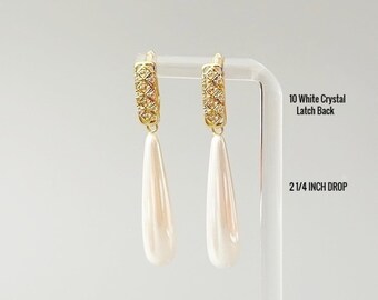 White Pearl Teardrop Earrings with White CZ Ear Wire.  Unique and Original