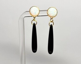 Teardrop Earrings, Black with Opal Ear post
