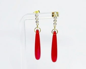 Red Teardrop Earrings-18kt Gold plated CZ Ear wires