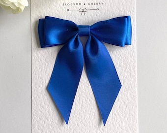 Royal Blue Satin Short Tail Bow, Satin Hair Bow, Satin Bow Hair Clip.