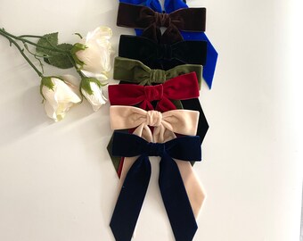 Velvet Hair Bow Clips,  Velvet Long Tail Bow, Hair Bows For Women,  Large Hair Bows Velvet, Bridal Hair Bows, Adult Velvet Hair Bows