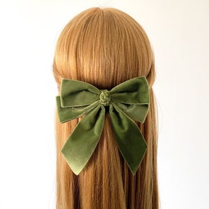 Moss Velvet Bow, Short Tail Hair Bow, Velvet Hair Tie, Velvet Short Tail Bow, Bridesmaids Hair Bow