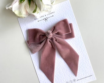 Velvet Hair Bow, Antique Rose Velvet Short Tail Hair Bow, Velvet Hair Tie, Velvet Short Tail Bow, Bridesmaid Bow