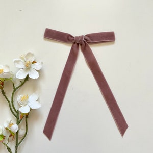 Velvet Hair Bow Clip, Skinny Long Tail Hair Bow, Velvet Hair Tie, Velvet Long Tail Bow, Bow Hair Clip, image 4