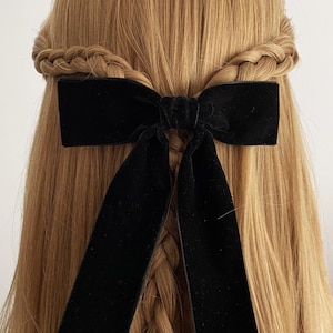 Black Velvet Hair Bow, Velvet Hair Bow Barrette Hair Bows For Women Bows With Tails Velvet Bow Hair Tie