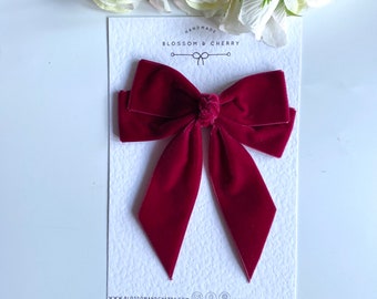 Weinrote Samt Haarschleife, Handgefertigtes Haar Accessoire, Elegante Schleife, Klassische Clip, Luxus Haarschleife, Stilvolle Samt Schleife für Frauen, Geschenk für Sie