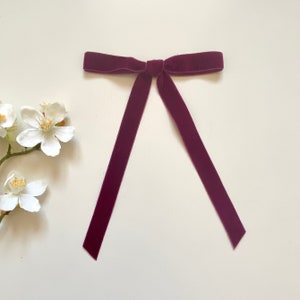 Velvet Hair Bow Clip, Skinny Long Tail Hair Bow, Velvet Hair Tie, Velvet Long Tail Bow, Bow Hair Clip, image 6