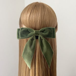 Moss Velvet Short Tail Hair Bow, Velvet Hair Tie, Velvet Short Tail Bow,  Bridesmaid Bow, Bow Hair Clip,