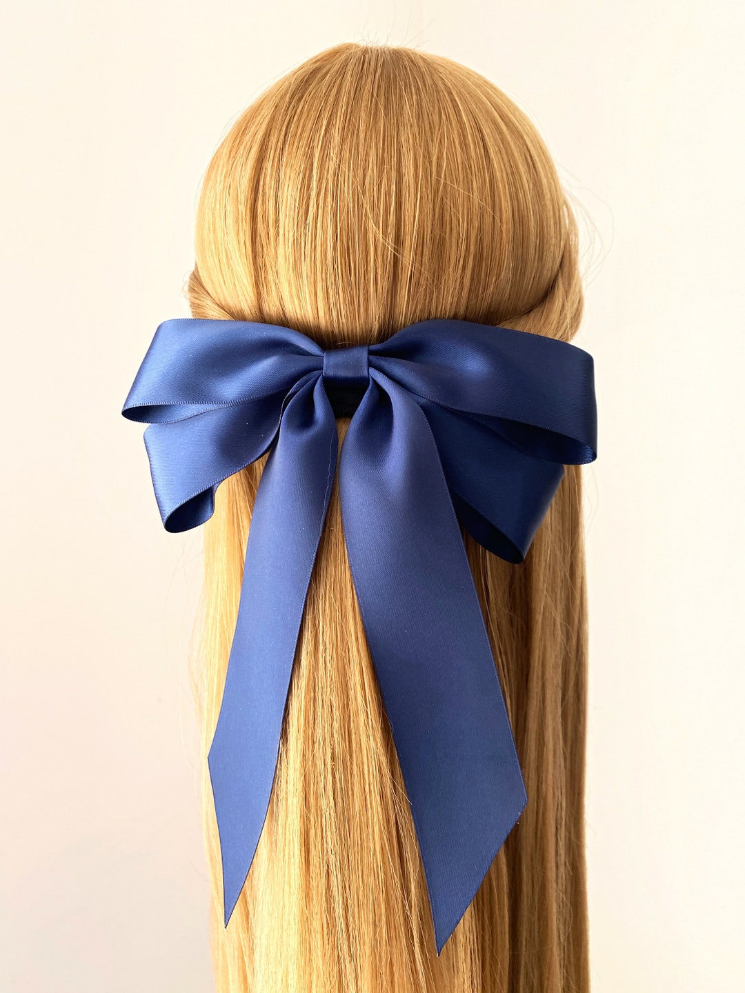 Oversized Navy Satin Long Tail Bow Large Satin Hair Bow Satin Bow oversized-navy-satin-long-tail-bow-large-satin-hair-bow-satin-bow