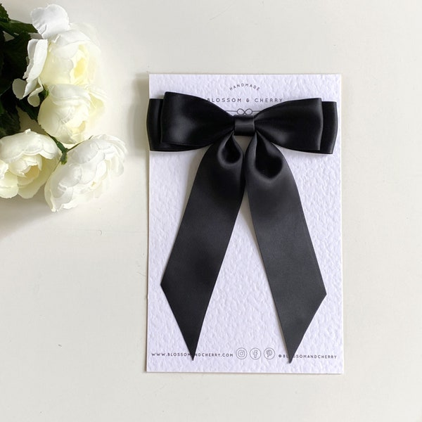 Satin Hair Bow Hair Clip For Women Wedding Hair Clip Satin Bow Barrette Black Hair Clip Satin Bow Barrette