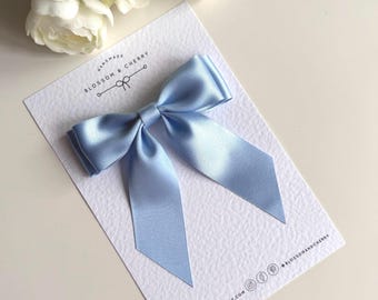 Blue Satin Hair Bow: Elegant Bridesmaid, Flower Girl Accessory