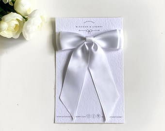 Lazo de pelo blanco satinado arco de pelo dama de honor clip de pelo mujeres clip de pelo regalo para su barrette de pelo