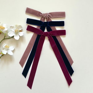 Velvet Hair Bow Clip, Skinny Long Tail Hair Bow, Velvet Hair Tie, Velvet Long Tail Bow,  Bow Hair Clip,