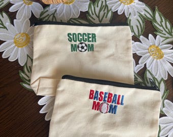 Gestickte Sport Mom Canvas Reißverschlussbeutel; Schminktasche, Federmäppchen, Reise
