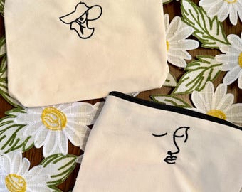 Bestickte Canvas Reißverschlussbeutel; Schminktasche, Federmäppchen, Reise-Armband