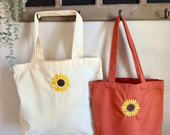 Bestickte Sunflower Canvas Einkaufstasche; Geschenk für Sie
