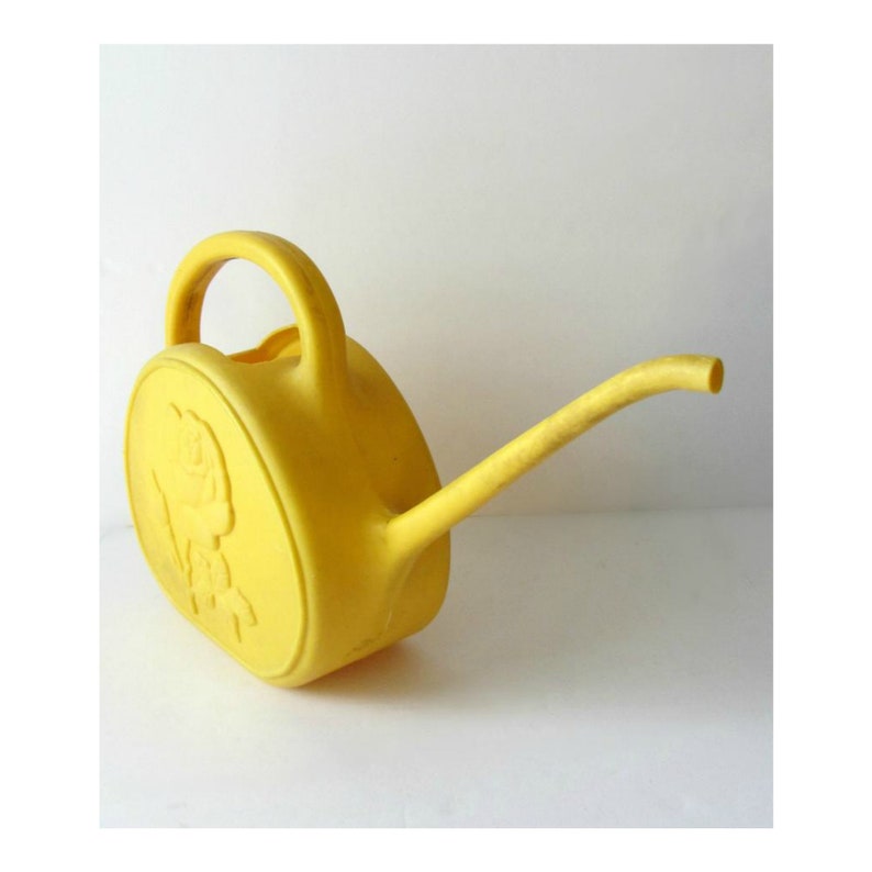 Vintage Watering Can 70s Decor Yellow Watering Can Vintage Garden Shabby Chic Decor Indoor Planting Embossed Rose Plastic Watering Can