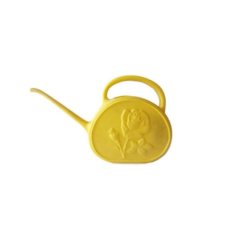 Vintage Watering Can 70s Decor Yellow Watering Can Vintage Garden Shabby Chic Decor Indoor Planting Embossed Rose Plastic Watering Can