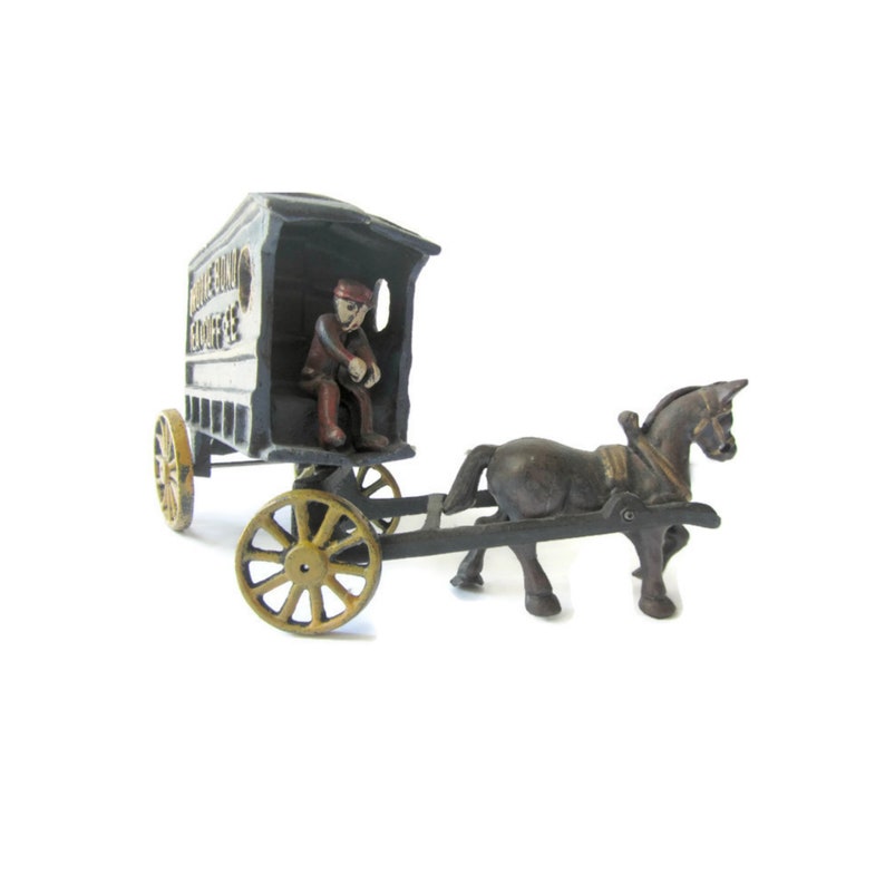 vintage cast iron horse and buggy toy