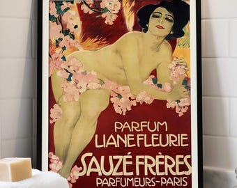 Art Nouveau Poster Vintage Advertisement Art Nouveau Decor Red Wall Art Bathroom Early 20th Century Perfume Print Boudoir Decor Gift for Her