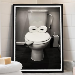 Toilette Wand Kunst Lustige Badezimmer Accessoires für schrulligen Dekor Schwarz und weiß Foto Druck für Restroom Poster Herrentraum Kunstwerk Neues Zuhause Geschenk
