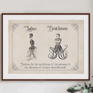 Vintage lustiges Toilettenschild | Witzige Badezimmer Kunst | Damen Herren Gothic Dekor | Steampunk Wandkunst | Eklektisches Paar Geschenk Bild 1
