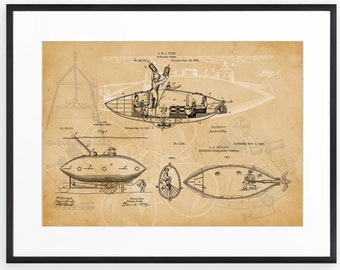 Dibujo de patente de submarino Impresión de arte de patente náutica Arte de pared Steampunk Arte de pared de patente