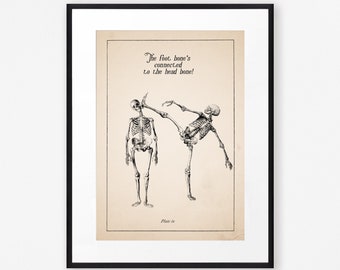 Skeleton Print, Martial Arts Print, MMA Fan Gift, Surreal Art, Quirky Decor, Vintage Decor, Funny Skeleton