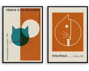 Art Print Set Bauhaus Print Set of 2 Cat Wall Art Modern Art Bauhaus Poster Minimalist Decor