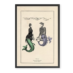 Vintage Surreal Mermaid Print Surreal Collage Gothic Wall Print Vintage Seahorse Print Steampunk Wall Print