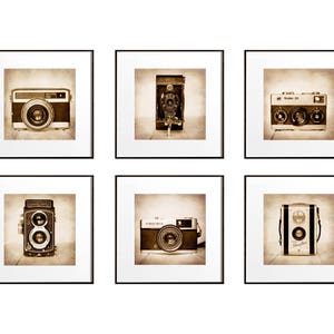6 Camera Prints Square Print Set Camera Wall Art Gift for Photographer Hipster Gift Ideas Vintage Camera Art