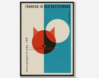 Bauhaus Print Cat Art Print Cat Poster Geometric Art Funny Cat Print Modern Art