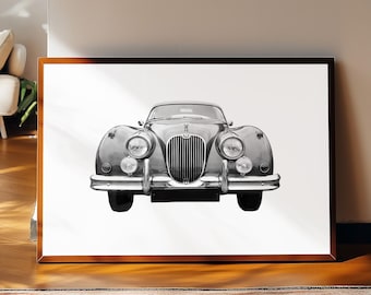 Classic Car Jaguar XK150 Wall Art Poster for Old Money Aesthetic Decor, Sports Car lover Gift, Vintage Auto Artwork for Mancave Idea