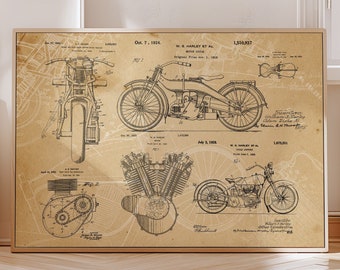 Vintage Motorcycle Gifts Motorbike Patent Poster for Motorcycle Decor Man Cave Gift Ideas for Husband Office Large Wall Art Print