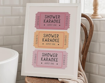Shower Karaoke Ticket Bathroom Art Wall Print Humor Decoration Singer Gift Music Lover Retro Style Vintage Fun Design New Quirky