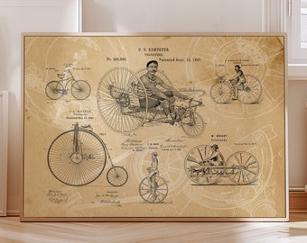 Vintage Cycling Poster Gift for Cyclist Bicycle Art Patent Drawing Wall Art for Science Decor Unique Gift for Husband Home Office Decor