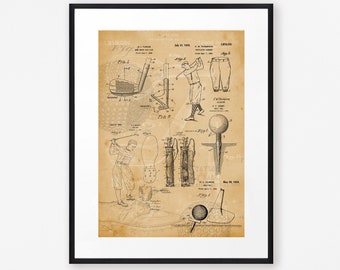 Golf Equipment Patents Gift for Golfer Antique Golfing Print